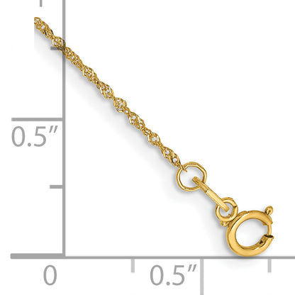 14K Yellow Gold 6 Inch 1mm Singapore With Spring Ring Clasp Chain Bracelet