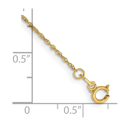 14K Yellow Gold 1mm Singapore With Spring Ring Clasp Chain Bracelet