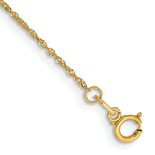 14K Yellow Gold 7 Inch 1mm Singapore With Spring Ring Clasp Chain Bracelet