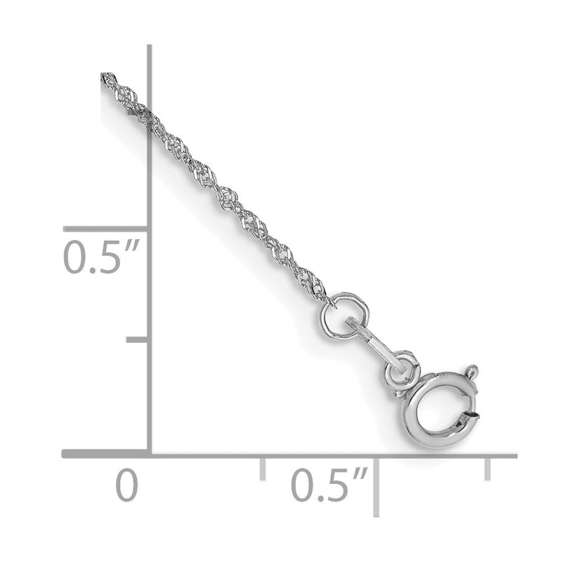 14K White Gold 1mm Singapore With Spring Ring Clasp Chain Anklet