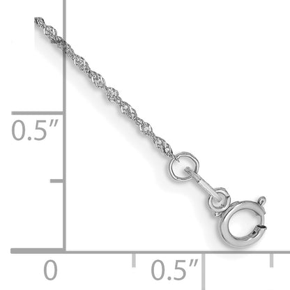 14K White Gold 6 Inch 1mm Singapore With Spring Ring Clasp Chain Bracelet