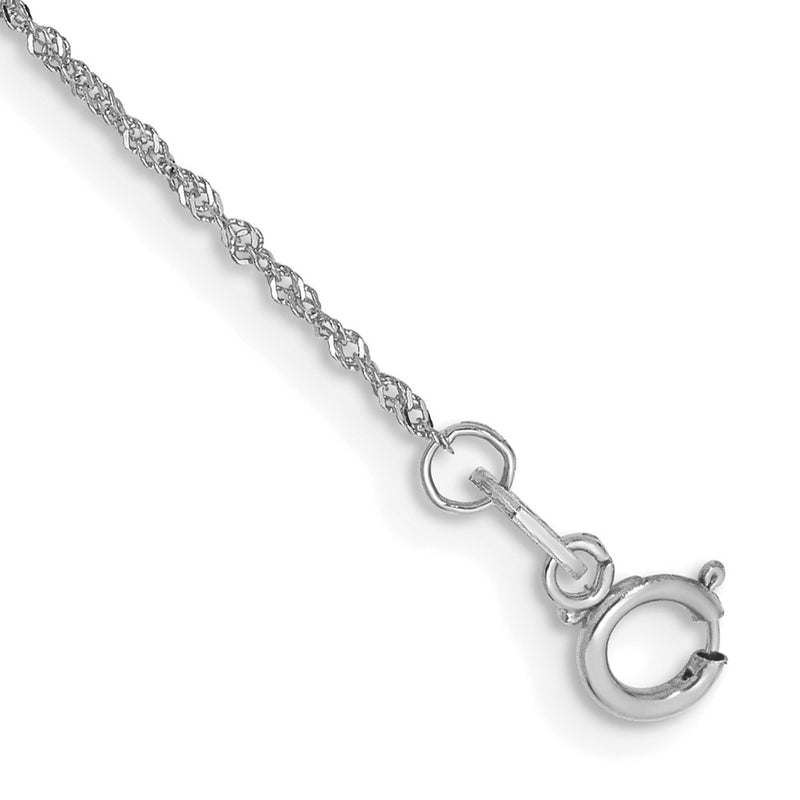 14K White Gold 1mm Singapore With Spring Ring Clasp Chain Anklet