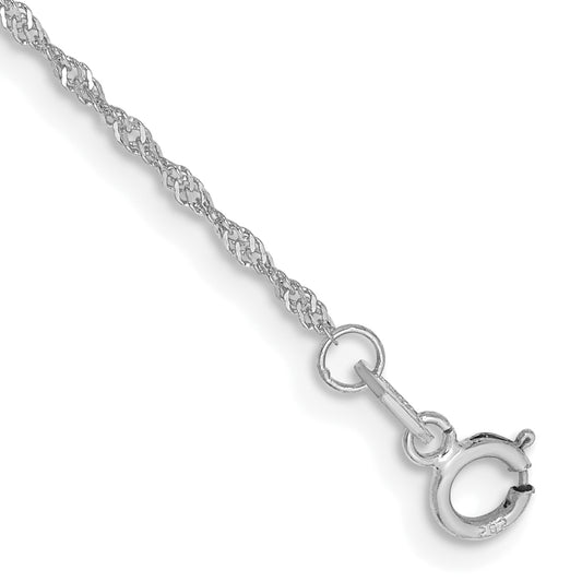 14K White Gold 5.5 Inch 1.10mm Singapore With Spring Ring Clasp Chain Bracelet