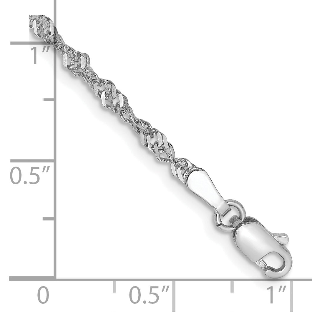14K White Gold 7 Inch 2.0mm Singapore With Lobster Clasp Chain Bracelet