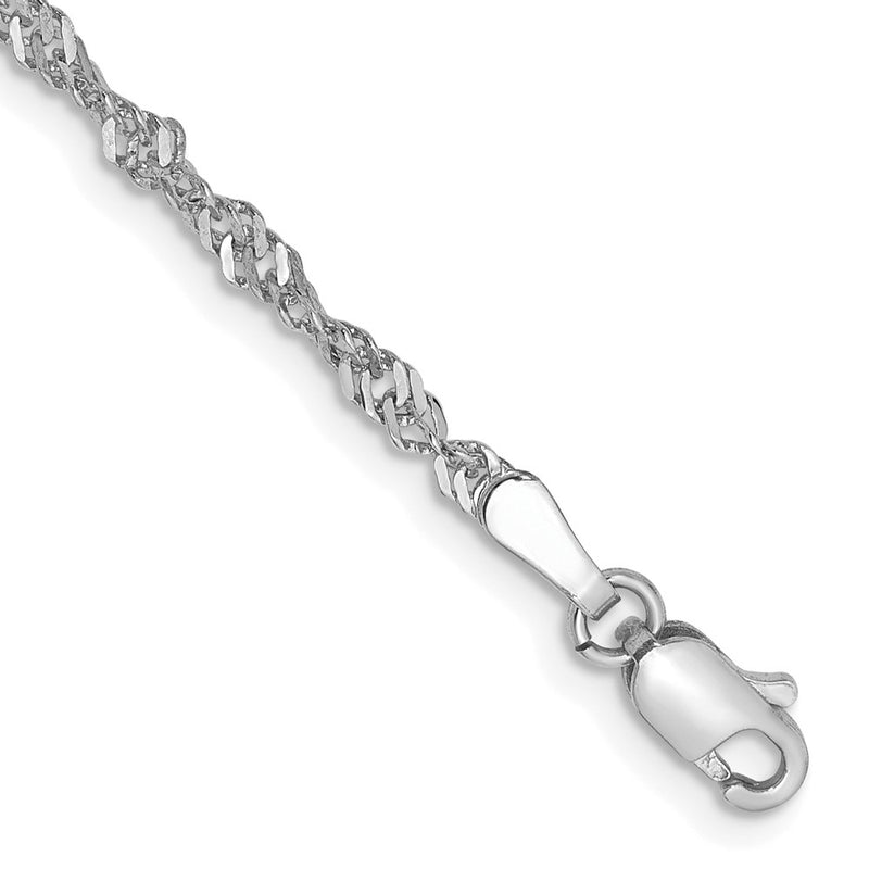14K White Gold 2.0mm Singapore With Lobster Clasp Chain Bracelet