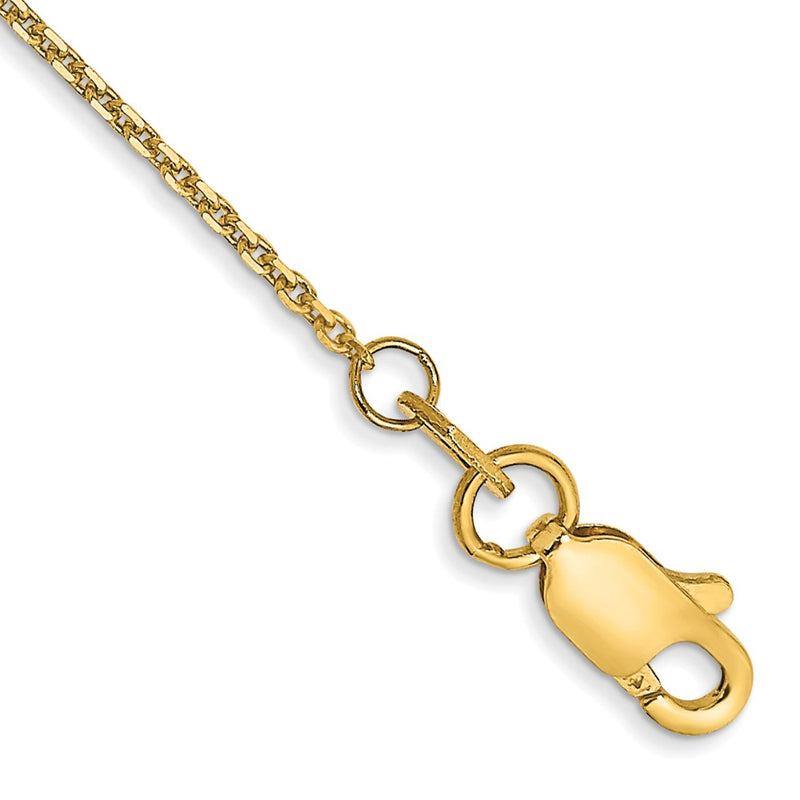 14K Yellow Gold .95mm Diamond-Cut Cable With Lobster Clasp Chain Anklet