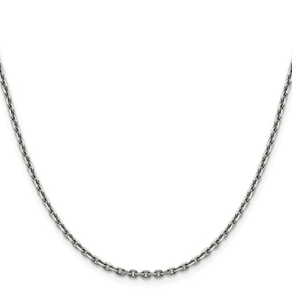 14K White Gold 2.5mm Diamond-Cut Cable With Lobster Clasp Chain Necklace