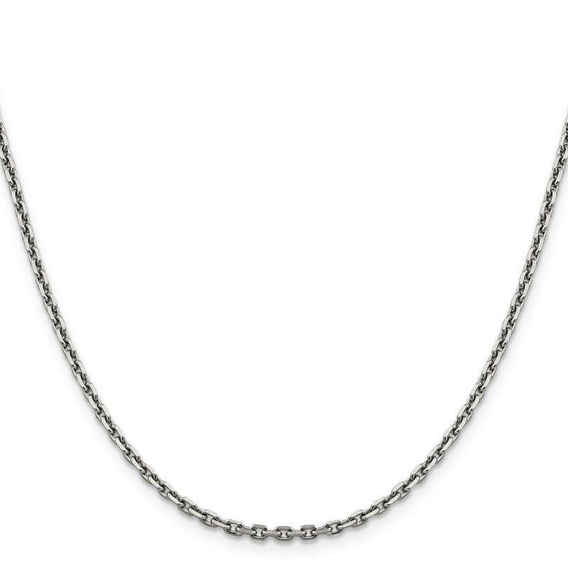 14K White Gold 2.5mm Diamond-Cut Cable With Lobster Clasp Chain Necklace