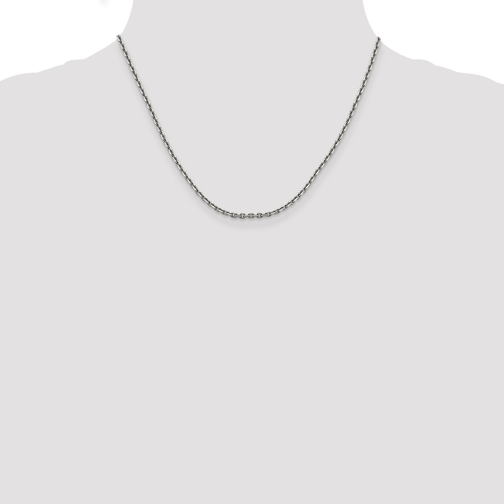 14K White Gold 2.5mm Diamond-Cut Cable With Lobster Clasp Chain Necklace