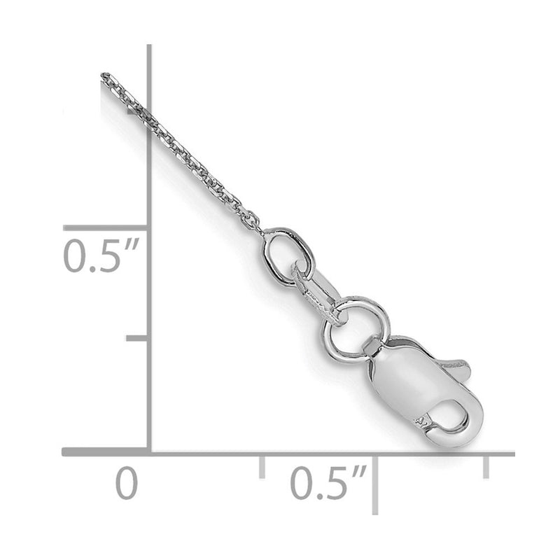14K White Gold .8mm Diamond-Cut Round Open Link Cable With Lobster Clasp Chain Anklet