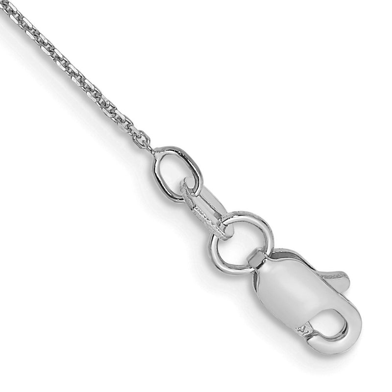 14K White Gold .8mm Diamond-Cut Round Open Link Cable With Lobster Clasp Chain Anklet