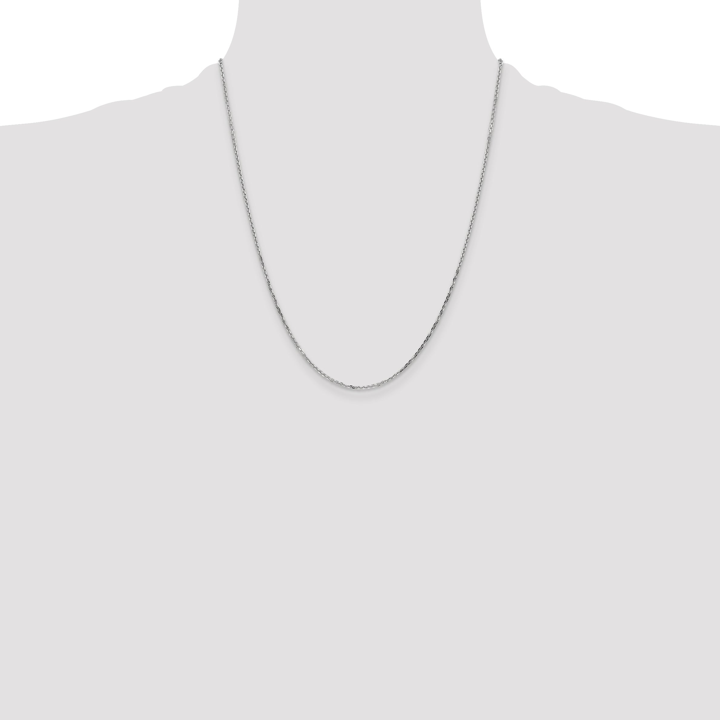 14K White Gold 22 Inch 1.4mm Diamond-Cut Round Open Link Cable With Lobster Clasp Chain