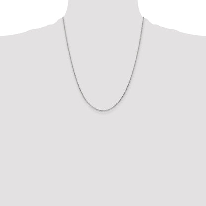 14K White Gold 22 Inch 1.4mm Diamond-Cut Round Open Link Cable With Lobster Clasp Chain