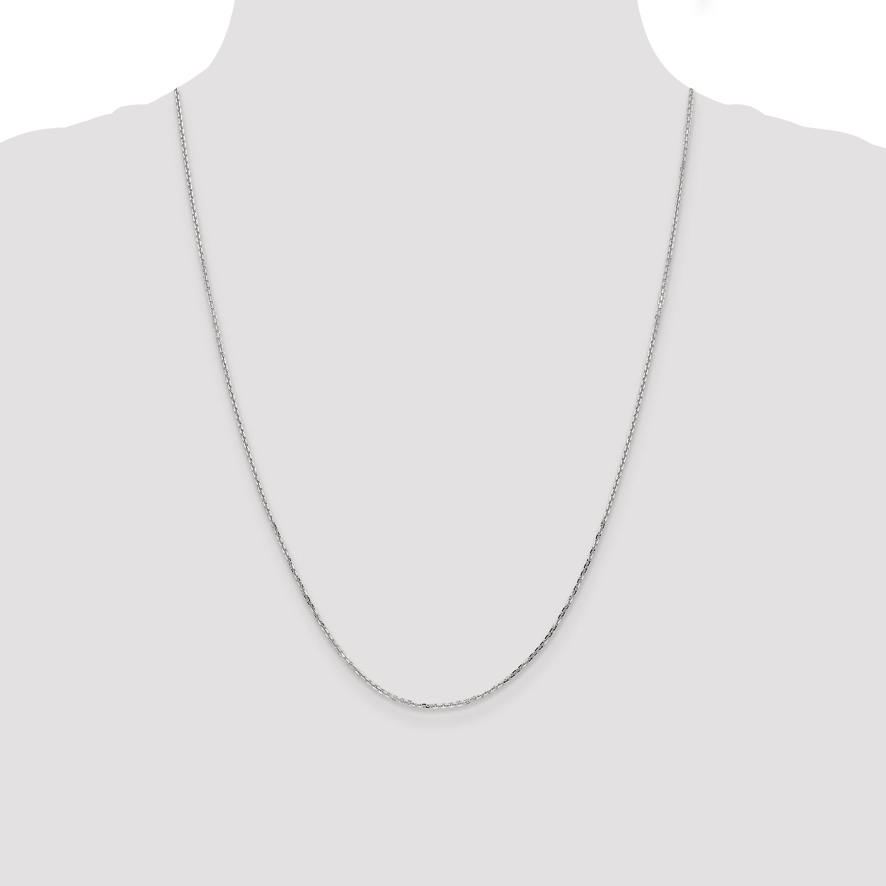 14K White Gold 24 Inch 1.4mm Diamond-Cut Round Open Link Cable With Lobster Clasp Chain