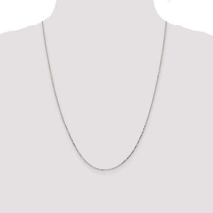 14K White Gold 24 Inch 1.4mm Diamond-Cut Round Open Link Cable With Lobster Clasp Chain