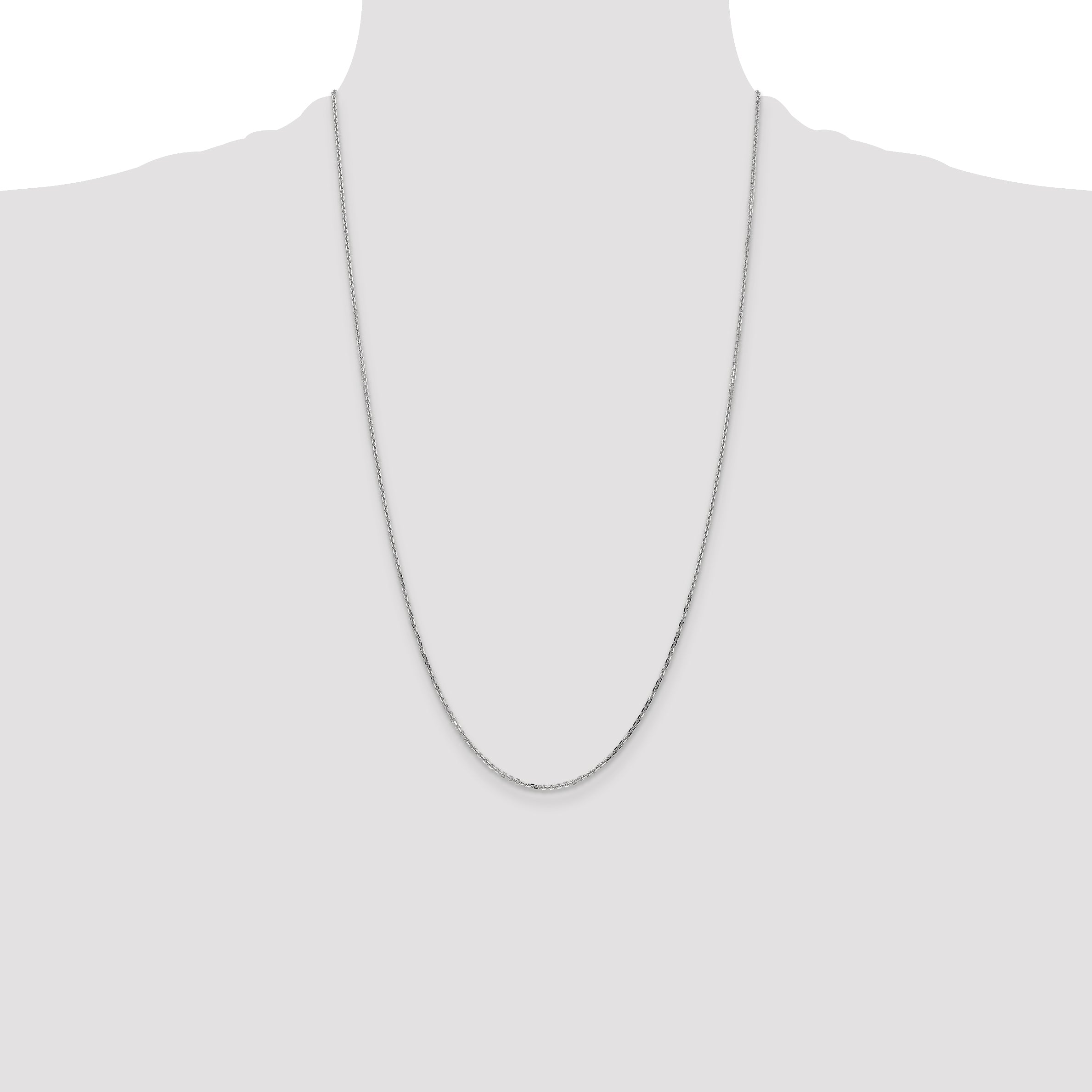 14K White Gold 26 Inch 1.4mm Diamond-Cut Round Open Link Cable With Lobster Clasp Chain