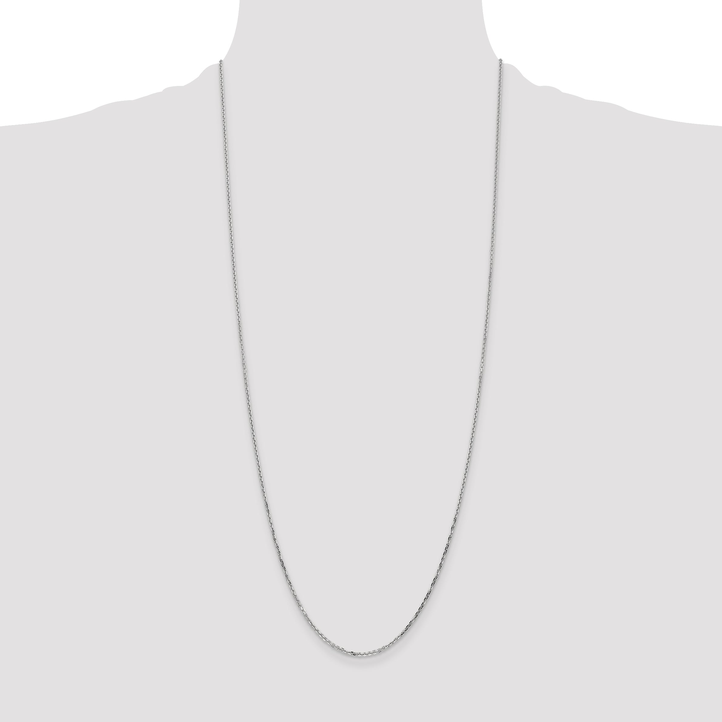 14K White Gold 30 Inch 1.4mm Diamond-Cut Round Open Link Cable With Lobster Clasp Chain