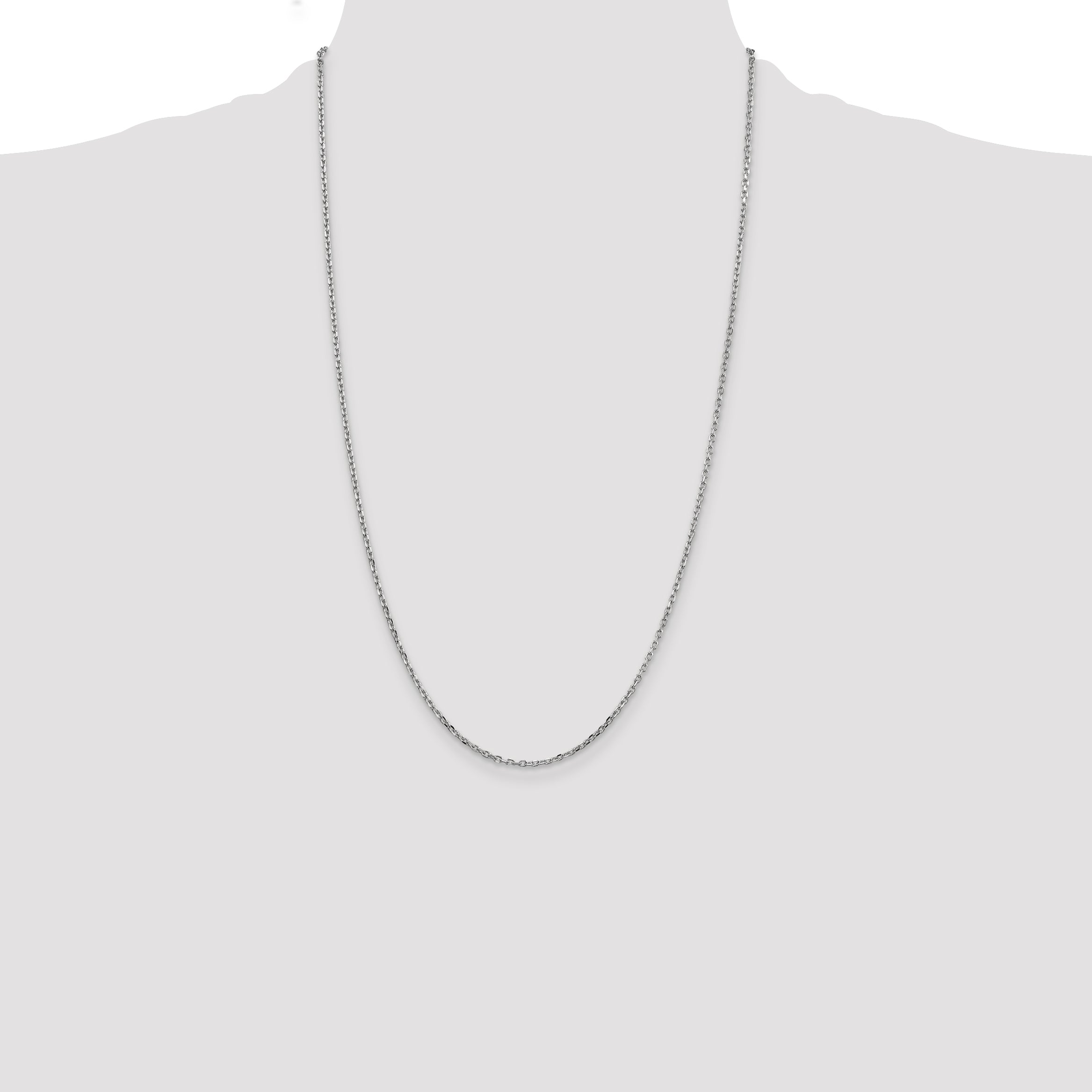 14K White Gold 26 Inch 1.8mm Diamond-Cut Round Open Link Cable With Lobster Clasp Chain