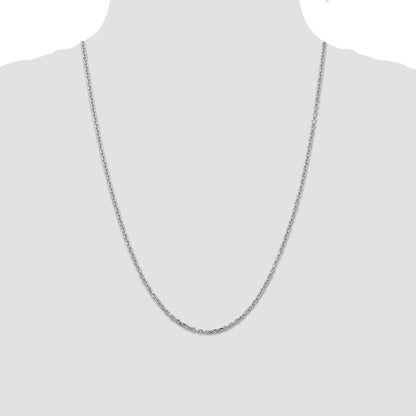 14K White Gold 24 Inch 2.2mm Diamond-Cut Round Open Link Cable With Lobster Clasp Chain
