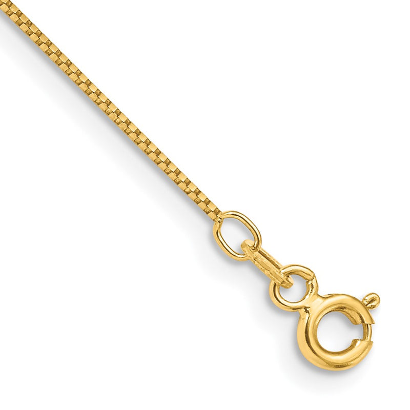 14K Yellow Gold .7mm Box With Spring Ring Clasp Chain Anklet