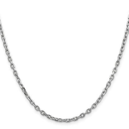 14K White Gold 3mm Diamond-Cut Round Open Link Cable With Lobster Clasp Chain Necklace