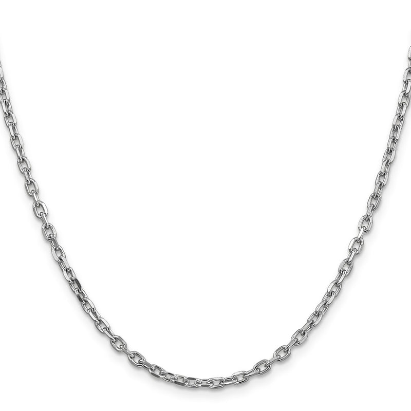 14K White Gold 3mm Diamond-Cut Round Open Link Cable With Lobster Clasp Chain Necklace