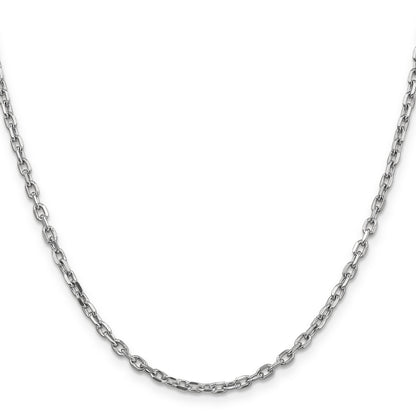 14K White Gold 20 Inch 3mm Diamond-Cut Round Open Link Cable With Lobster Clasp Chain