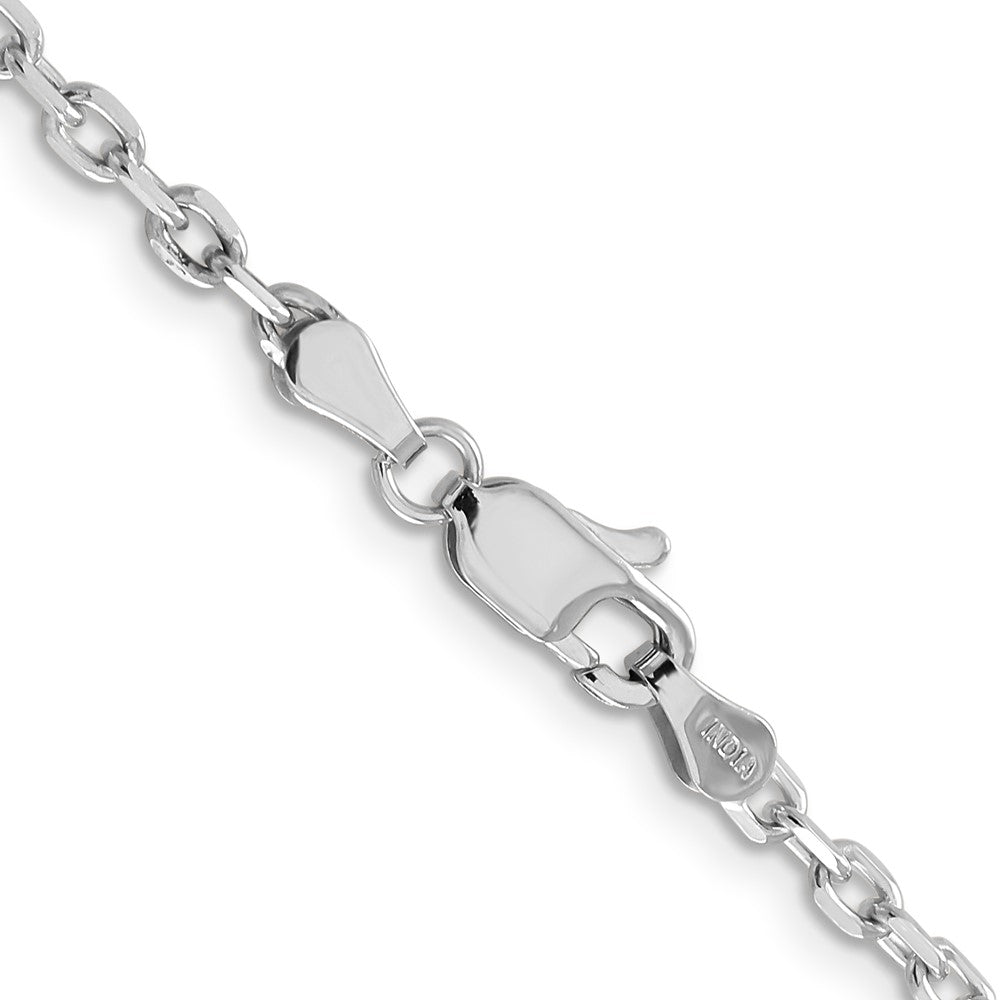 14K White Gold 3mm Diamond-Cut Round Open Link Cable With Lobster Clasp Chain Necklace