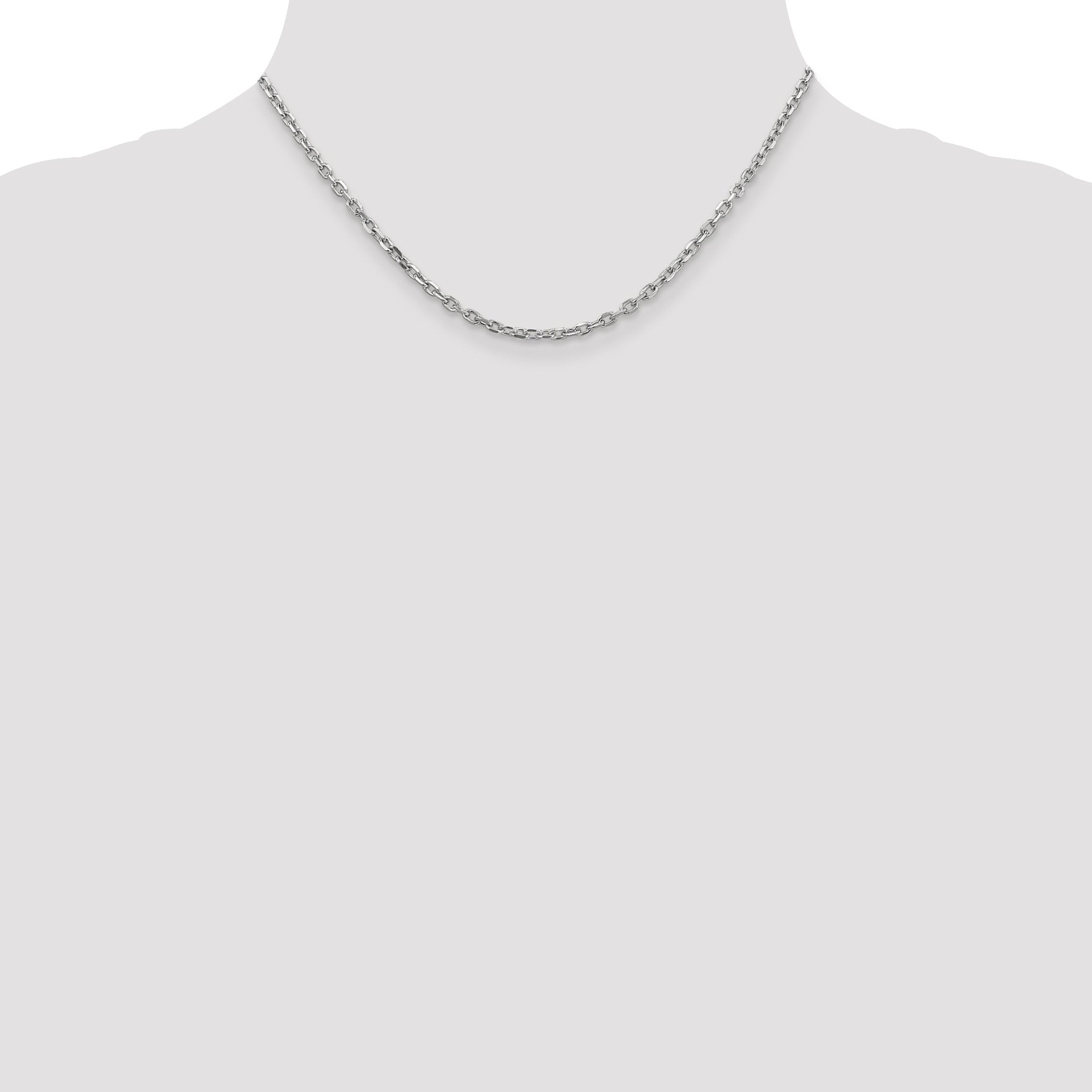 14K White Gold 16 Inch 3mm Diamond-Cut Round Open Link Cable With Lobster Clasp Chain