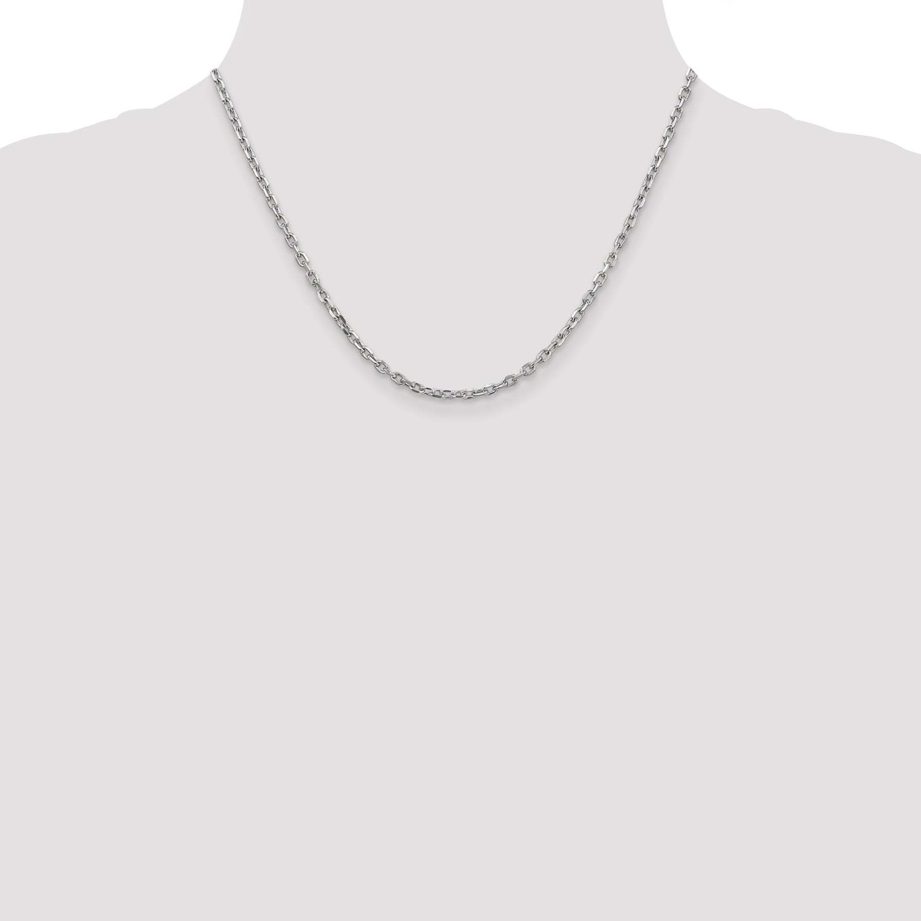 14K White Gold 18 Inch 3mm Diamond-Cut Round Open Link Cable With Lobster Clasp Chain