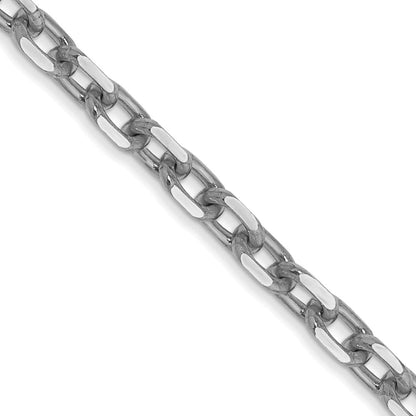 14K White Gold 3mm Diamond-Cut Round Open Link Cable With Lobster Clasp Chain Necklace
