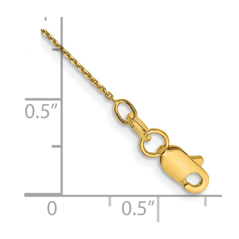 14K Yellow Gold .8mm Diamond-Cut Round Open Link Cable With Lobster Clasp Chain Anklet