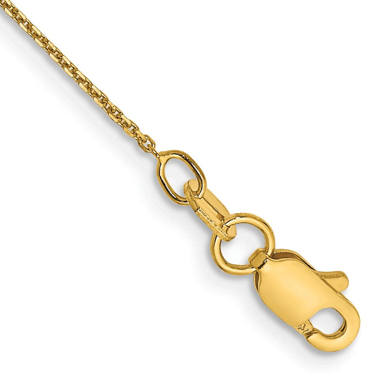14K Yellow Gold .8mm Diamond-Cut Round Open Link Cable With Lobster Clasp Chain Anklet