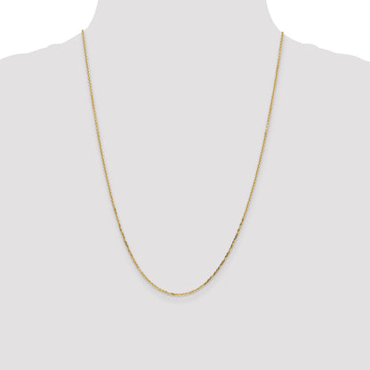 14K Yellow Gold 24 Inch 1.4mm Diamond-Cut Round Open Link Cable With Lobster Clasp Chain