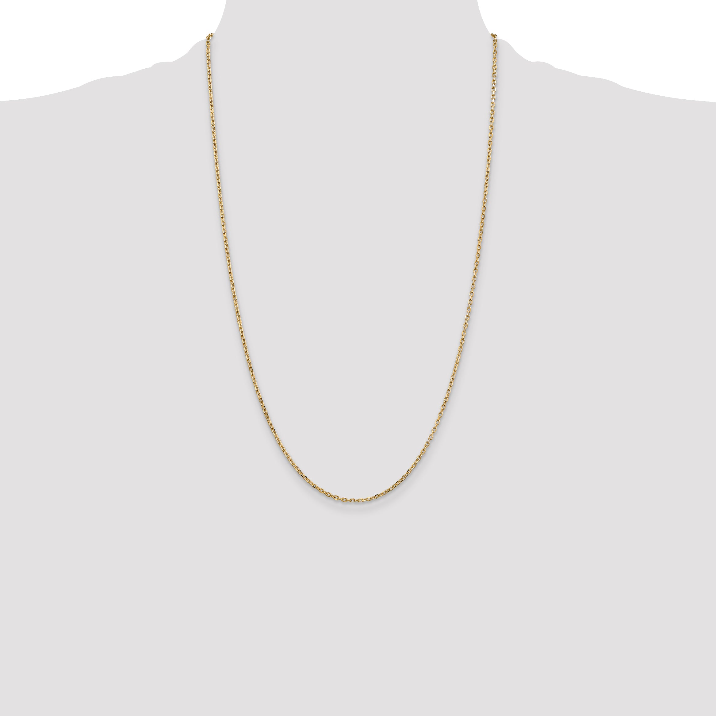 14K Yellow Gold 26 Inch 1.8mm Diamond-Cut Round Open Link Cable With Lobster Clasp Chain