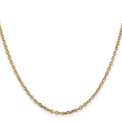 14K Yellow Gold 26 Inch 2.2mm Diamond-Cut Round Open Link Cable With Lobster Clasp Chain