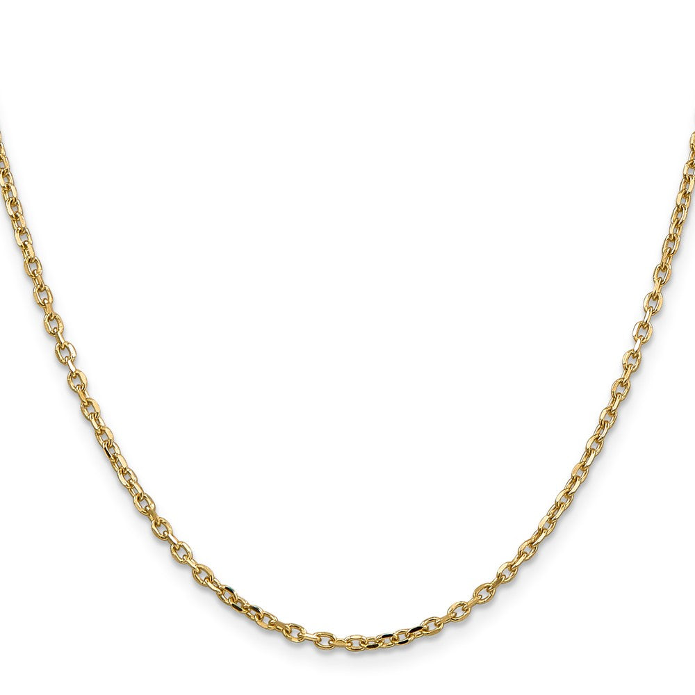14K Yellow Gold 16 Inch 2.2mm Diamond-Cut Round Open Link Cable With Lobster Clasp Chain Necklace