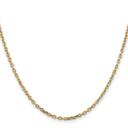 14K Yellow Gold 16 Inch 2.2mm Diamond-Cut Round Open Link Cable With Lobster Clasp Chain Necklace