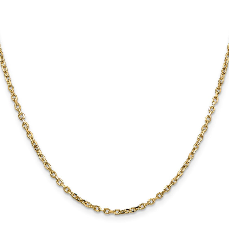 14K Yellow Gold 2.2mm Diamond-Cut Round Open Link Cable With Lobster Clasp Chain Necklace