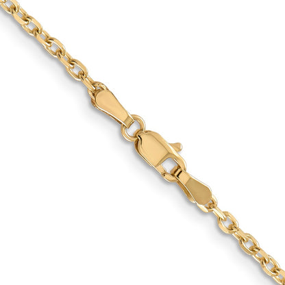 14K Yellow Gold 16 Inch 2.2mm Diamond-Cut Round Open Link Cable With Lobster Clasp Chain Necklace