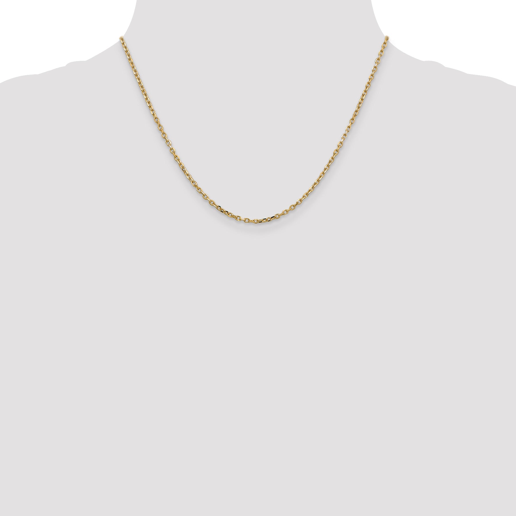 14K Yellow Gold 18 Inch 2.2mm Diamond-Cut Round Open Link Cable With Lobster Clasp Chain