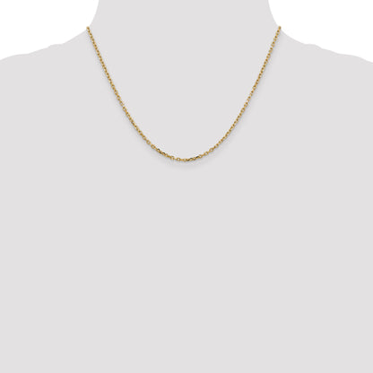 14K Yellow Gold 18 Inch 2.2mm Diamond-Cut Round Open Link Cable With Lobster Clasp Chain