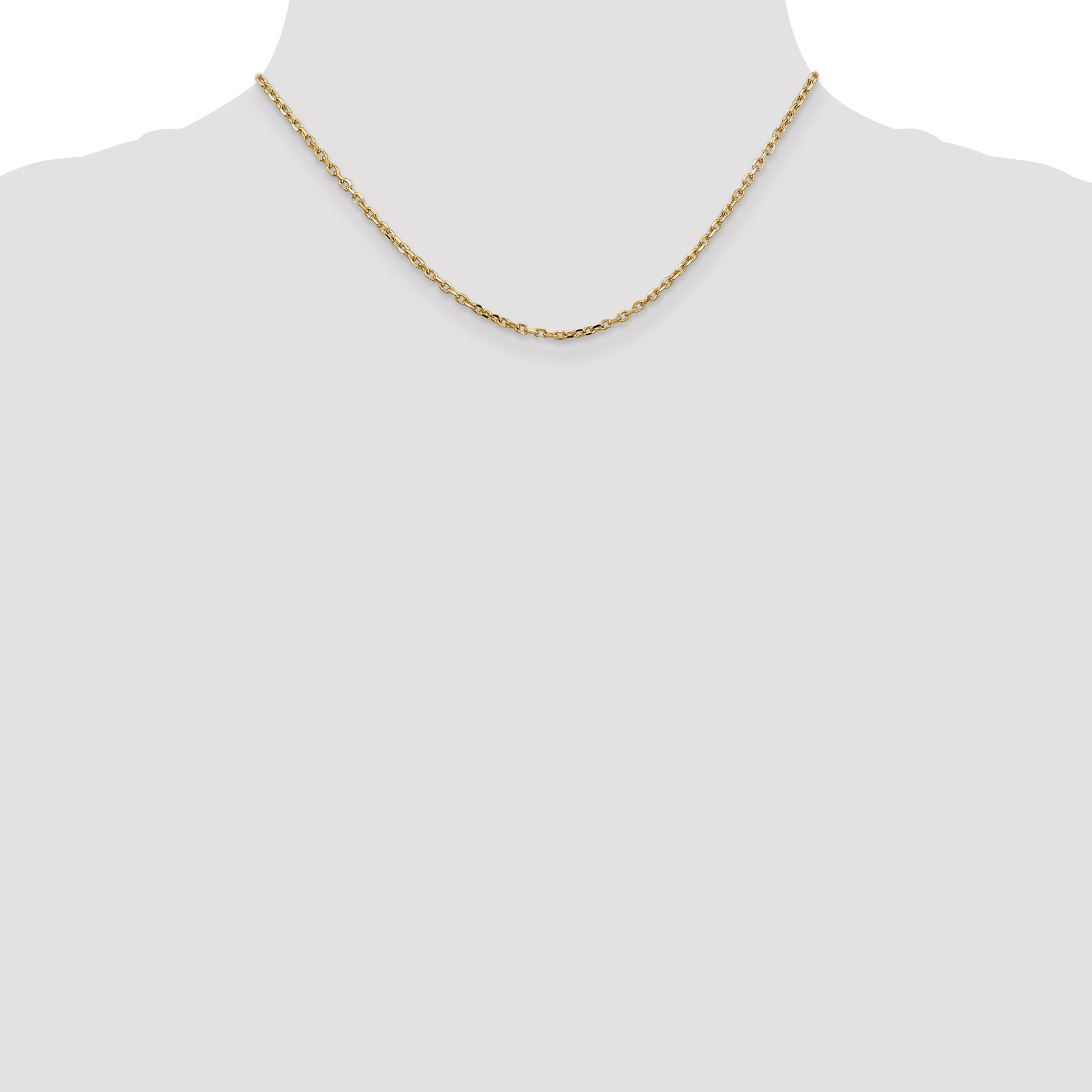 14K Yellow Gold 20 Inch 2.2mm Diamond-Cut Round Open Link Cable With Lobster Clasp Chain