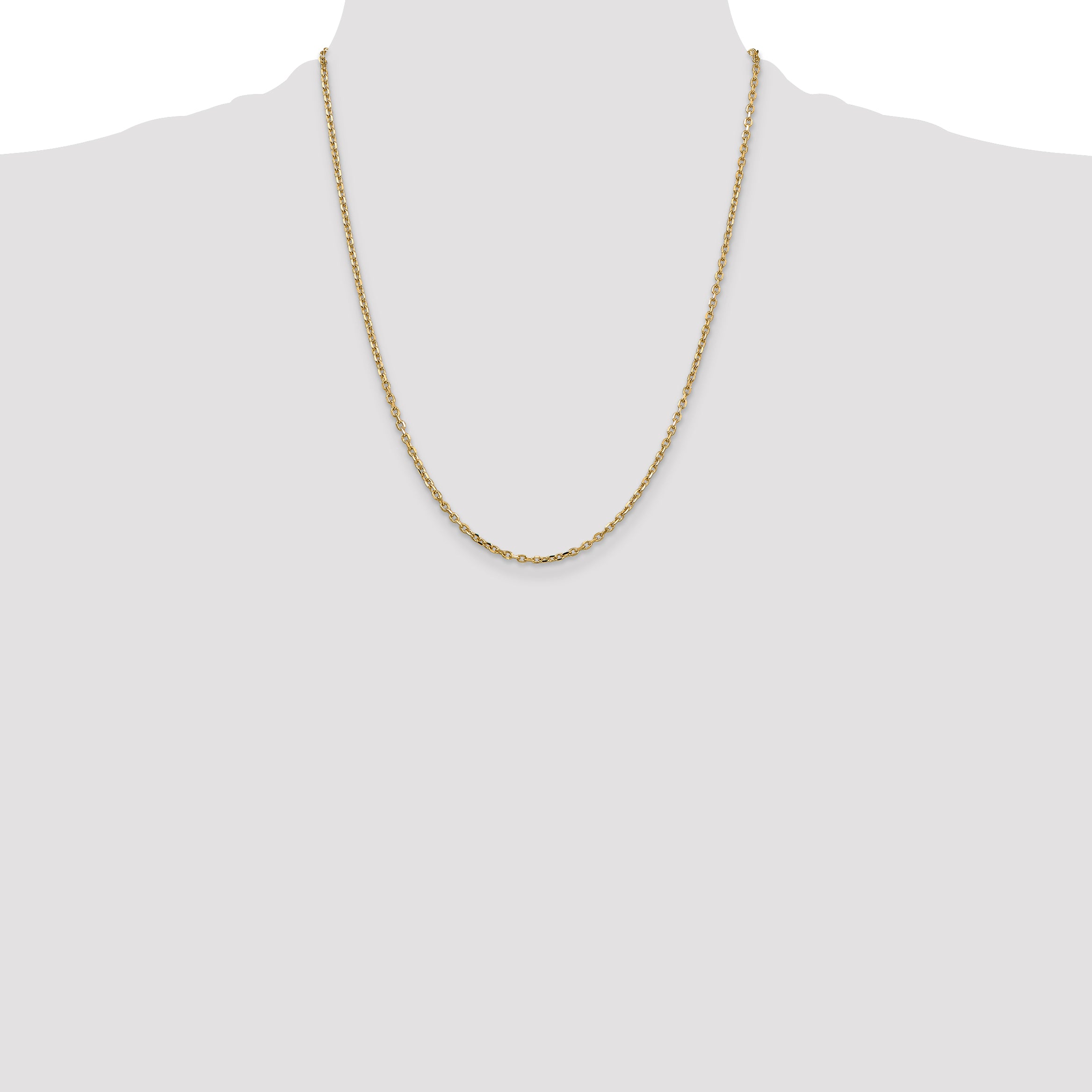 14K Yellow Gold 22 Inch 2.2mm Diamond-Cut Round Open Link Cable With Lobster Clasp Chain