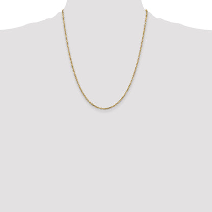 14K Yellow Gold 22 Inch 2.2mm Diamond-Cut Round Open Link Cable With Lobster Clasp Chain