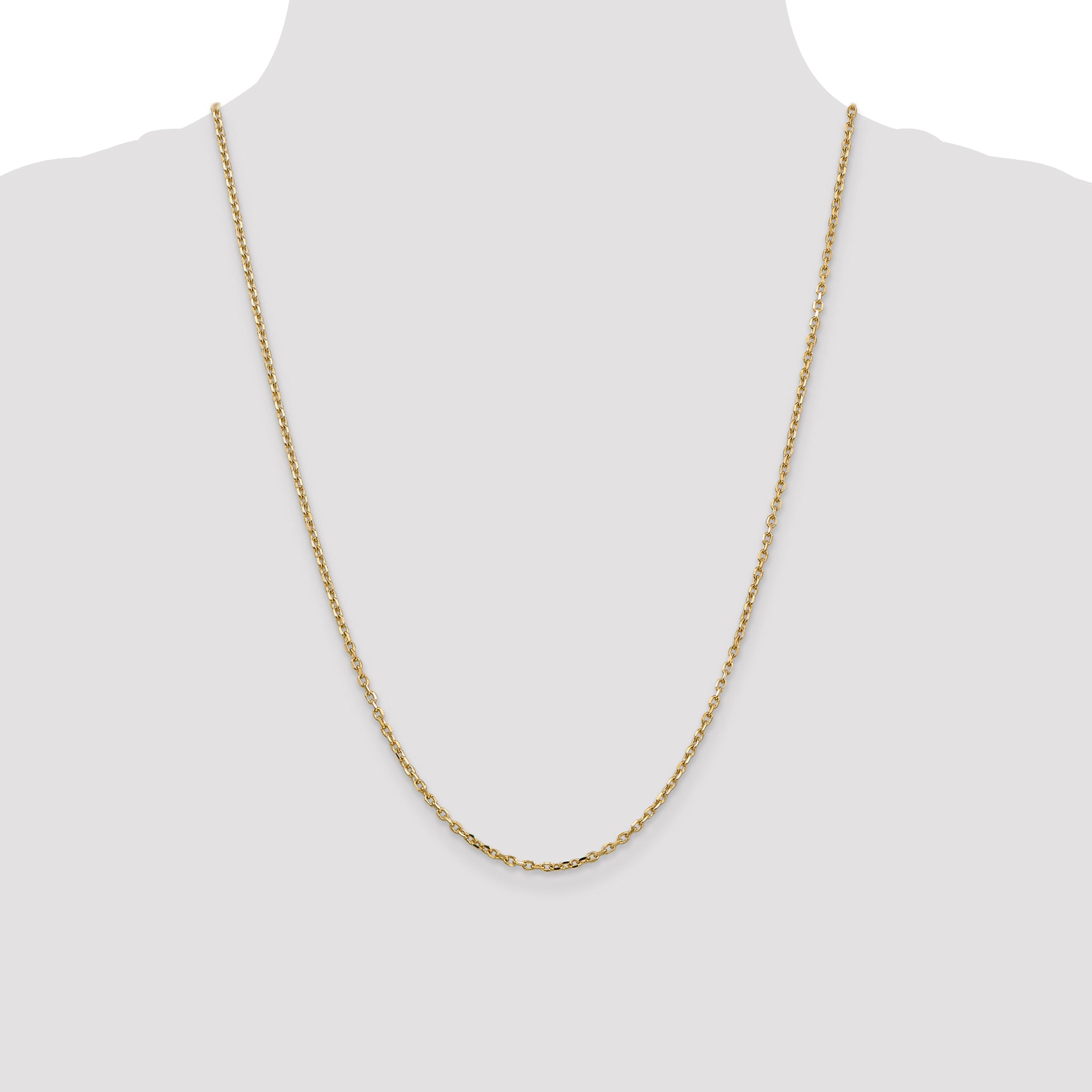 14K Yellow Gold 24 Inch 2.2mm Diamond-Cut Round Open Link Cable With Lobster Clasp Chain