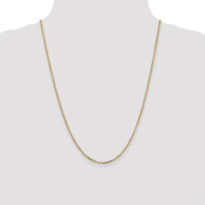 14K Yellow Gold 24 Inch 2.2mm Diamond-Cut Round Open Link Cable With Lobster Clasp Chain
