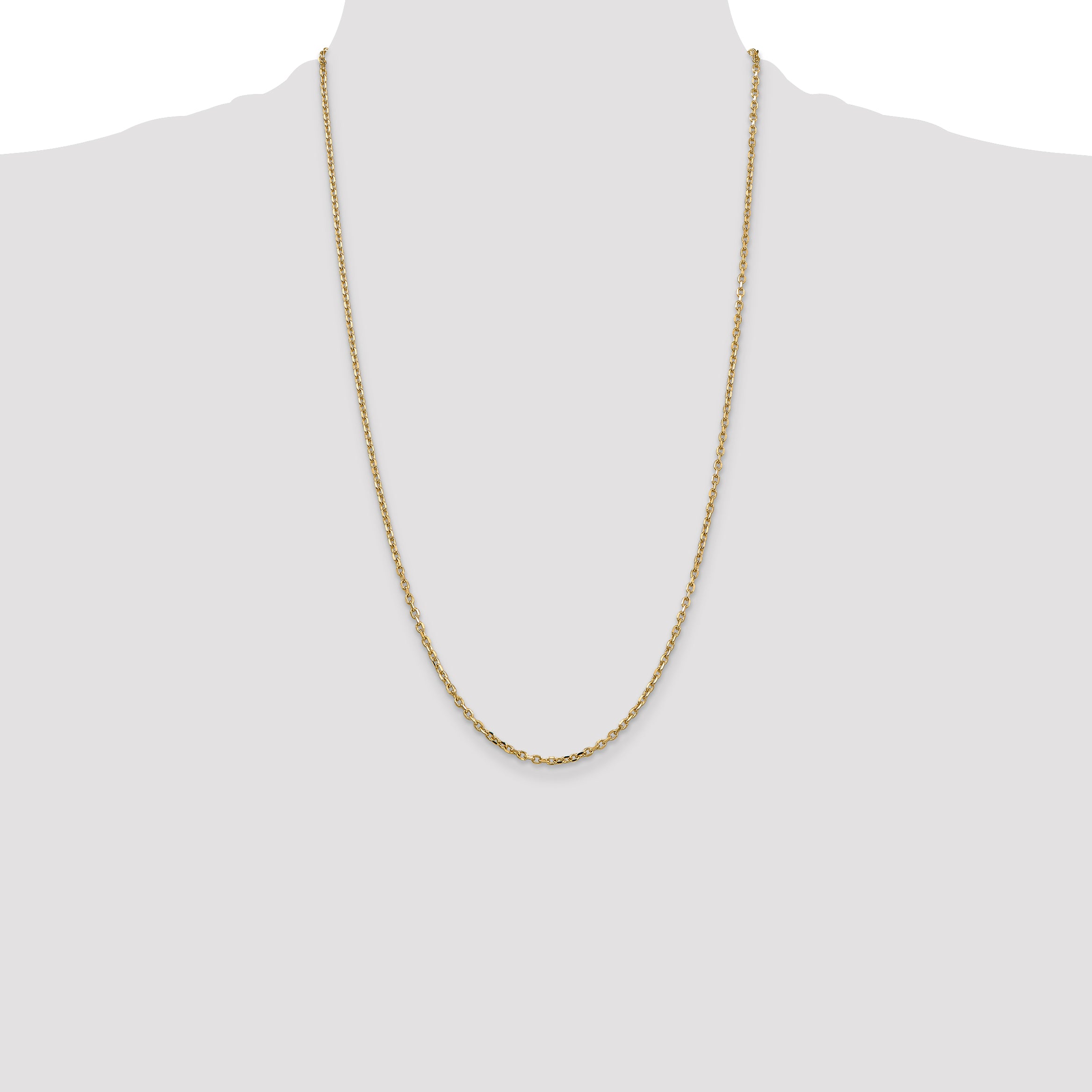 14K Yellow Gold 26 Inch 2.2mm Diamond-Cut Round Open Link Cable With Lobster Clasp Chain