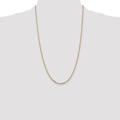 14K Yellow Gold 26 Inch 2.2mm Diamond-Cut Round Open Link Cable With Lobster Clasp Chain