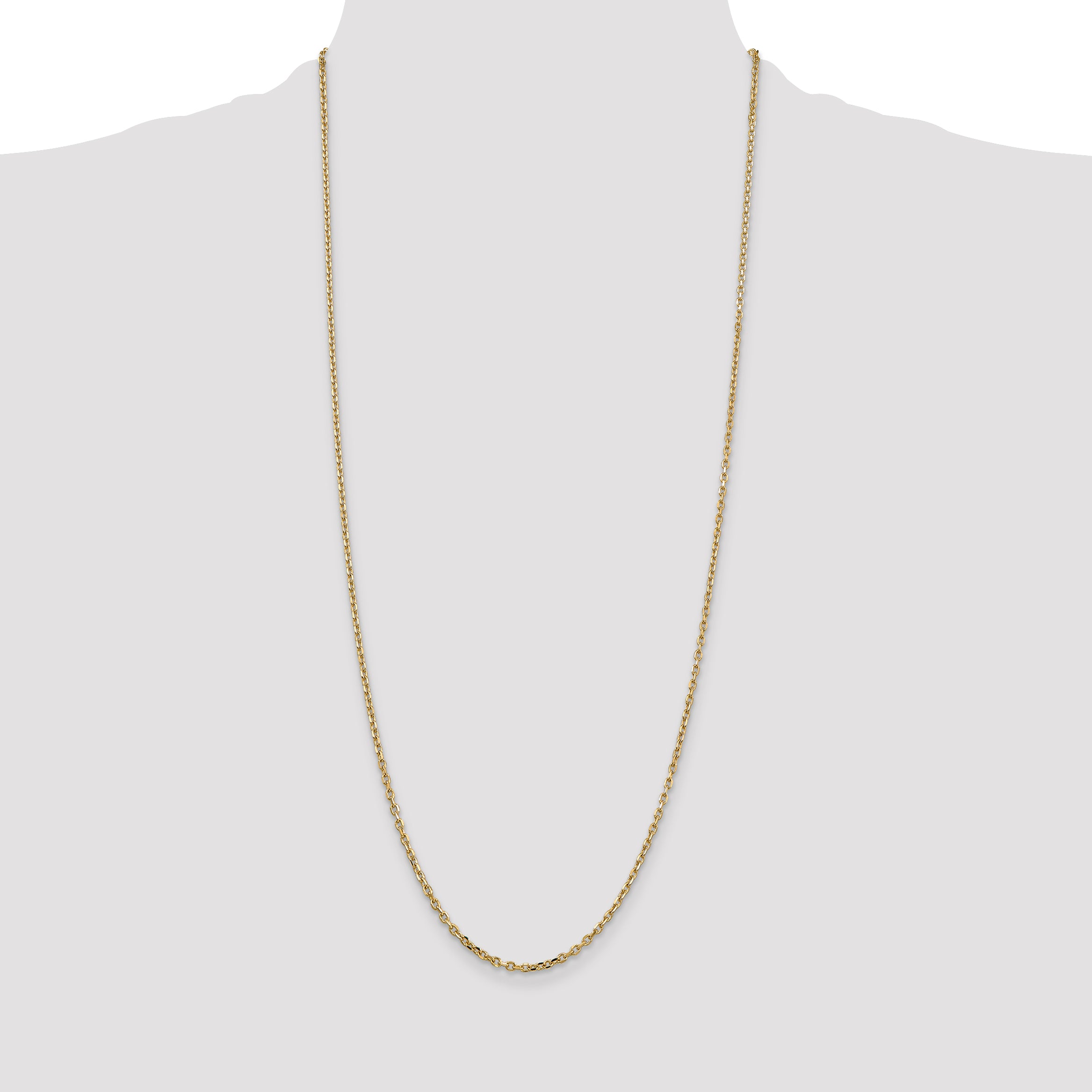 14K Yellow Gold 30 Inch 2.2mm Diamond-Cut Round Open Link Cable With Lobster Clasp Chain